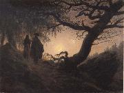 Caspar David Friedrich Man and Woman contemplating the Moon painting